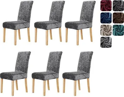 Produktbild von Unyqoos® 6er-Set waschbare elastische Stuhlhussen aus Samt – Stretch-Stuhlbezüge für verschiedene Stühle, 97% Polyester/3% Elasthan, maschinenwaschbar 30°C