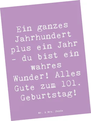 Produktbild von Mr. & Mrs. Panda Postkarte Spruch 101 Geburtstag - Lavendeltraum - Geschenk, Ansichtskarte, Andenken, Happy Birthday, Geschenkideen, Grußkarte, Postkarten, Feier, Alter
