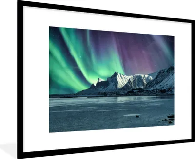 Produktbild von MuchoWow® MuchoWow® Gerahmtes Poster Nordlichter - Schnee - Norwegen 90x60 cm - Poster mit zchwarzem Bilderrahmen - Wanddekoration - Fotos