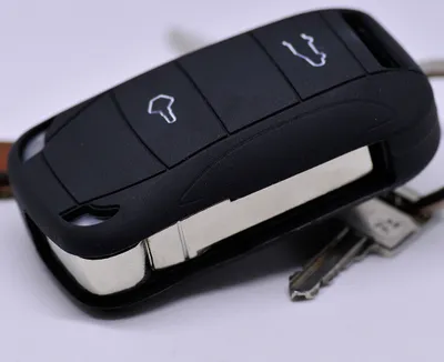 Produktbild von Auto Schlüssel Hülle Silikon Schutz Cover Schwarz kompatibel mit Porsche Cayenne 955 9PA 2002-2012 2 Tasten Klappschlüssel