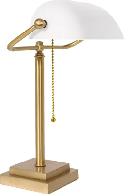 Produktbild von Bankerlampe Echt-Messing Glas 40 cm hoch in Bronze hell Weiß E27 Jugendstil Tischlampe
