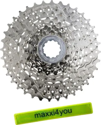 Produktbild von Shimano Alivio Kassetten CS-HG400 9-Fach 11-36 Zähne inkl. maxxi4you Reflexband