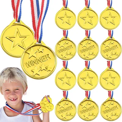 Imagen del producto de Medallas de plástico dorado, 12 unidades, para niños, como premio para los ganadores