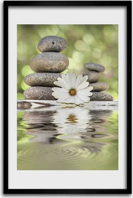 Produktbild von Bild - Bilderrahmen - 40 cm x 60 cm - MDF - Rahmen - Wandkunst - Steine ​​und Blumen