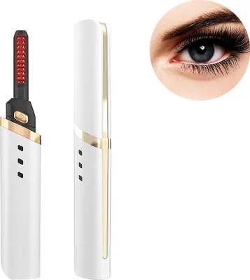 Produktbild von Beheizbare Wimpernzange – Wiederaufladbare elektrische Wimpernzange mit USB-Anschluss und Wimpernbürste für schnelles, natürliches Wimpernstyling und 24 Stunden Halt, Weiß