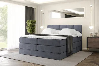 Produktbild von ALTDECOR Boxspringbett mit Matratze und Lattenrost, Topper, Polsterbett mit Bettkasten, Bett mit Stauraum H3- und H4- Matratze, Doppelbett, Springboxbett -LIRO KING-200x200 - Dunkelgrau Casablanca