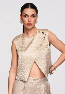 Produktbild von LARICA Damen Top Rundhals Asymmetrisch Kurz Modern OW-TS-E0004 khaki M