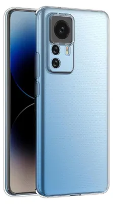 A clear protective case for a smartphone is shown from a diagonal angle.