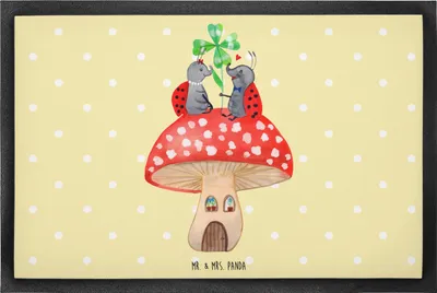 Produktbild von Mr. & Mrs. Panda Schmutzmatte Marienkäfer Fliegenpilz 60 x 90 cm - Gelb Pastell - Geschenk, Lustige Sprüche, Schmutzfänger, Schmutzfangmatte, Fleigenpilzhaus, fußmatte