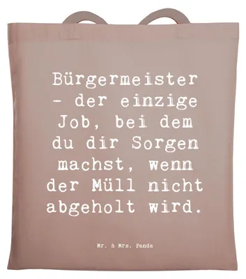 Produktbild von Mr. & Mrs. Panda Tote Bag Spruch Bürgermeister Job - Braun Pastell - Geschenk, Shopping Tasche, Baumwolltasche, Stadtverwaltung, Berufe, Berufsalltag, Stadt, Jutebeutel