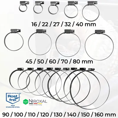 Produktbild von Schlauchklemme aus Edelstahl V2A, 12 mm Bandbreite, Ø 160-180 mm, 4 Stück, für Rohrbefestigung