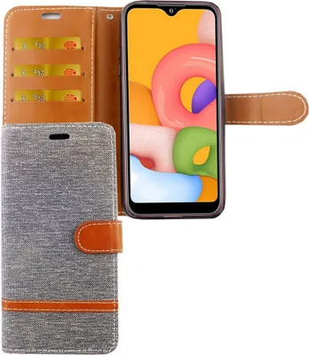 Produktbild von Samsung Galaxy A01 Handy Hülle Schutz-Tasche Case Cover Kartenfach Etui Wallet Grau