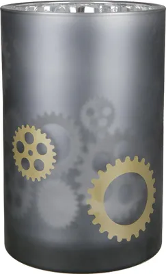 Image de Gilde, bougeoir "Urban", gris/doré/argenté à l'intérieur. Hauteur : 18 cm, diamètre : 12 cm. Référence : 44930