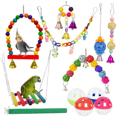 Produktbild von Vogelspielzeug für Vögel Spielzeug für Papageien Vogelschaukel Kauspielzeug Glocken Schaukel Spielzeug aus Holz
