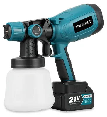 Produktbild von Akku Farbsprühpistole - Elektrische Farbspritzpistole - 21V - 1000 ml Behälter - Fördermenge 500 ml/min - Kupfermotor 66000 U/min - Mit 1 Akku