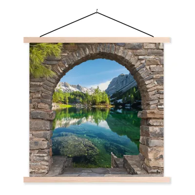 Produktbild von MuchoWow® Textilposter Aussicht - Berg - Landschaft - Wasser 60x60 cm mit holzfarbenen Rahmen - Wanddekoration