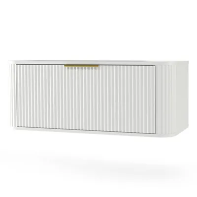 Produktbild von Waschbeckenunterschrank RIVELA mit schublade 80 x 40 x 46 cm, Weiß geriffelter Front Badezimmer Softclose Badmöbel mit goldene Griffen