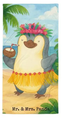 Produktbild von Mr. & Mrs. Panda Handtuch Pinguin Kokosnuss Design - Weiß - Geschenk, Strandtuch, Urlaub, Aloha, Ferien, Strandlaken, Duschtuch, Reisehandtuch, Erholt, Hawaii