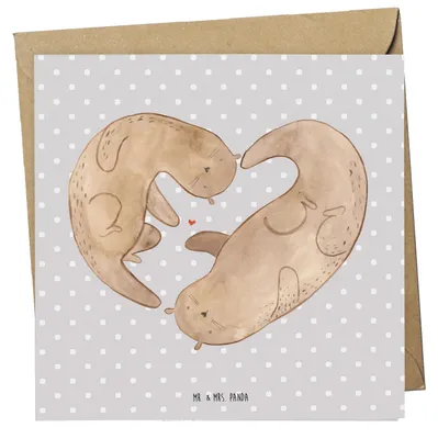 Produktbild von Mr. & Mrs. Panda Deluxe Karte Otter Herz - Grau Pastell - Geschenk, Glückwunschkarte, Klappkarte, Seeotter, Grußkarte, Liebe, anlasskarte, Jahrestag, faltkarte