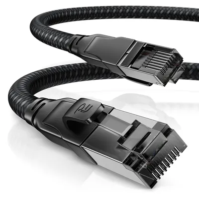 Image de CSL - Câble réseau CAT 7, 1 mètre, série noire, câble Ethernet Gigabit LAN - avec gaine en coton