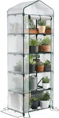 Produktbild von VOUNOT® Gewächshaus Foliengewächshaus, 5 Etagen Treibhaus Gartenhäuschen Weiß 69x49x193cm