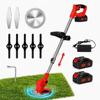 Produktbild von Akku-Freischneider für Gartenarbeiten, Rasenkanten und Unkraut, inkl. 2 Batterien, Ladegerät, 3 Wechselköpfen, Teleskopgriff und drehbarem Motorkopf