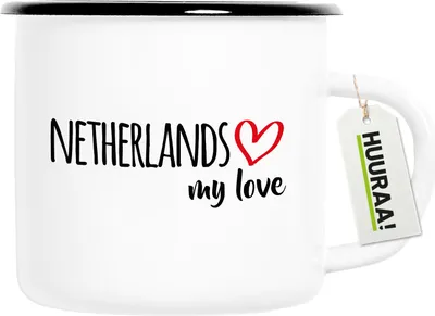 Produktbild von Huuraa Emaille Tasse Netherlands my love 300ml Vintage Campingbecher Geschenkidee