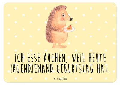 Produktbild von Mr. & Mrs. Panda Blechschild Igel Kuchenstück DIN A3 - Gelb Pastell - Geschenk, Wandbild, Torte, Türschild, Kuchen Backen, Lustige Sprüche, tafel, Geburtstagskuchen