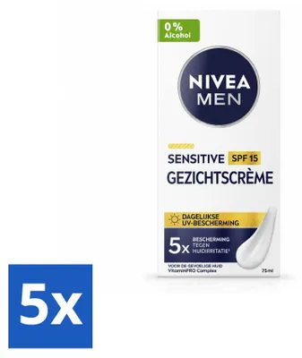 Produktbild von 5 x NIVEA MEN Sensitive Gesichtscreme mit SPF 15 - 75 ml - Vorteilspackung - 5 Stücke