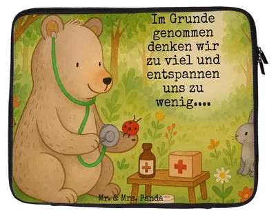 Produktbild von Mr. & Mrs. Panda Laptop Tasche Bär Arzt Design 20 x 28 cm - Weiß - Geschenk, Professorin, Hülle, Professor, Doktor, Sleeve, Laptoptasche, Teddy, Schutzhülle, Ärztin
