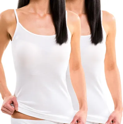 Produktbild von HERMKO 61560 Doppelpack Damen Funktions Trägerhemd Top schnelltrocknend und atmungsaktiv, Farbe:weiß, Größe:32/34 (XS)