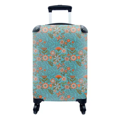 Produktbild von MuchoWow® Koffer Handgepäck Trolley Rollkoffer Kleine Reisekoffer mit 4 Rollen - Bohème - Blumen - Orange - Retro - Design - Cabin Size < 55x40x23 cm & 55x40x20 cm - Fotokoffer - Kabinenkoffer - Boardgepäck - Reise-Box - Reisekoffer - Reisegepäck - Koffer mit Bild - Trolley für Kinder