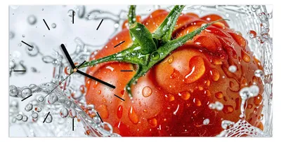 Produktbild von Wanduhr aus Glas mit Motiv Tomate im Wasser- 60 x 30 cm - inkl. Aufhängesystem