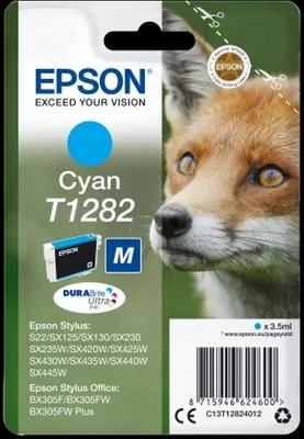 Produktbild von Epson Fox T1282 Fuchs DURABrite Ultra Single Cyan Tinte, Cyan, 3,5 ml, 1 Stück(e), 260 Seiten