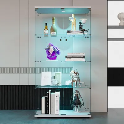 Immagine prodotto di Vetrina in vetro con 4 ripiani, 2 ante, illuminazione a LED, colore bianco