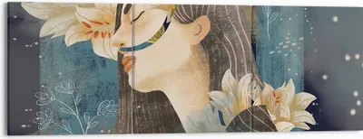 Produktbild von Bild auf Leinwand - Leinwandbild - 3 Teile - Surreal Frau Blumen - 150x50cm - Wand Bild - Wanddeko - Wandbilder - Leinwanddruck - Bilder - Wanddekoration - Leinwand bilder - Wandbild - CA150x50-4743