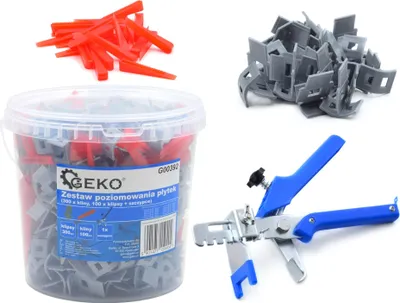 Obrázek produktu pro GEKO Vyrovnávací systém na obklady a dlažbu s klínky a klipsy, sada 401ks G00392