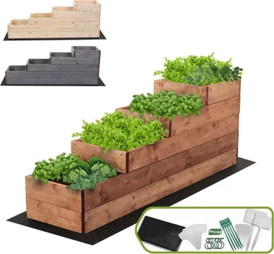 Produktbild von MODO24 Hochbeet Holz, Pflanzkasten, Massivholz, Kiefer, Kräuterbeet, Blumenkasten, Garten, Terrasse, 45x30x120 cm, Braun, ZP07
