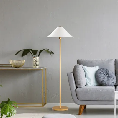 Immagine prodotto di Opviq, lampada da terra di alta qualità, struttura in metallo, color oro, 46 x 46 x 150 cm | Diametro del paralume: 40 cm, altezza: 21 cm | Attacco E27, max. 40 W, cavo da 200 cm, IP20, design elegante per interni moderni.