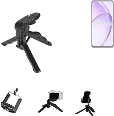 Produktbild von K-S-Trade Stativ Tisch-Ständer Dreibein Handy-Stativ Ständer kompatibel mit Oppo A3 PKA110 Mini-Stativ Smartphone Tripod Handy-Stativ aus Plastik