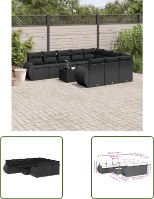 Produktbild von The Living Store 11-tlg. Garten-Sofagarnitur mit Kissen Schwarz Poly Rattan