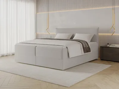 Image de Chilly Möbel Design Lit Livora - Lit boxspring confort aux lignes épurées, matelas et surmatelas 140x200 cm / Bouclé / Gris