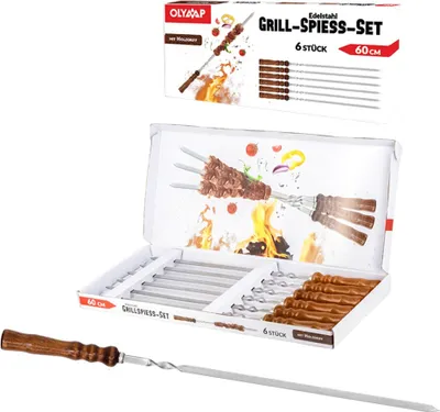 Produktbild von Grillspieß Set mit Holzgriff 6 St Set 60x1,5cm Edelstahl 2 mm