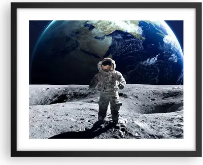 Produktbild von Gerahmtes Poster - Schwarzer Rahmen - Astronaut Mond Erde Raum - 50x40 cm - Wand Bild - Wanddeko - Wandbilder - Wandposter - Bilderrahmen - Bilder - Kunstdruck - Wandbild - P2BAA50x40-2864