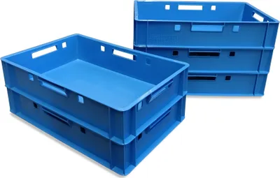 Produktbild von 5 Stück E1 Eurofleischkiste Stapelkiste Box Metzgerkiste lebensmittelecht blau (5xE1 blau)
