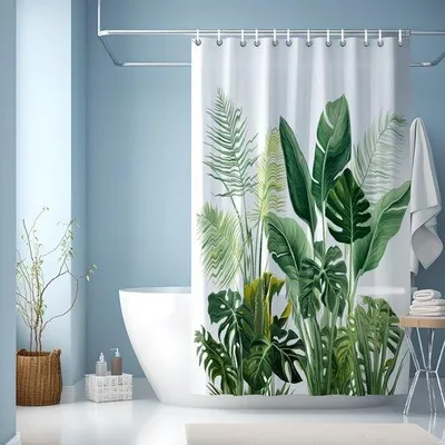 Produktbild von Famanu Duschvorhang Wasserabweisend mit Naturprint - 180 x 200 cm