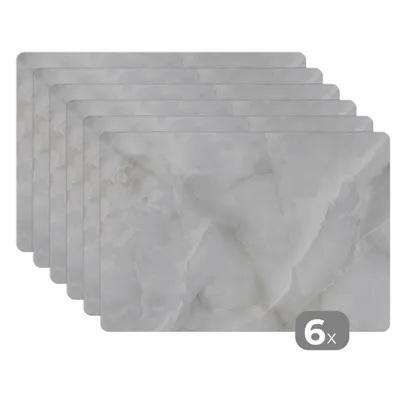 Obrázok produktu pre MuchoWow® Podložky Sada 6 podložiek Umývateľné podložky 30x45x0.3cm Mramor - Biely - Vzory - Kameň - Mramorový vzhľad Podložka pod stôl Nekĺzavá a