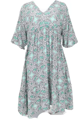 Produktbild von Boho Kurzarm Sommerkleid, Maxikleid, Strandkleid, Plus Size Sommerkleid - Grau, Damen, Viskose, Kleider
