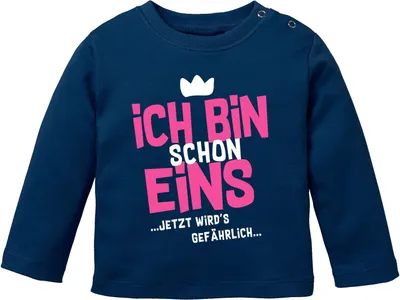 Produktbild von Baby Langarm-Shirt 1. Geburtstag Ich bin schon 1 jetzt wird's gefährlich Geburtstagsshirt Baumwolle MoonWorks® navy-pink 68/74 (4-9 Monate)
