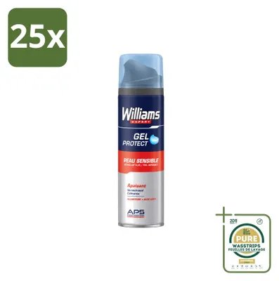 Image de 25 tubes de gel de rasage Expert Williams pour peaux sensibles - 200 ml - Pack économique - 25 pièces